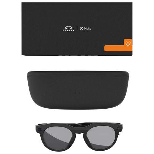 Lunettes intelligentes HSTN Meta d'Oakley avec intelligence artificielle, photo, vidéo, audio et assistant vocal - Noir/Noir polarisé Prizm