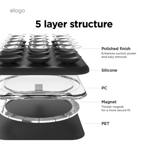 elago Magnetic Suction Cup Phone Mount Compatible with MagSafe Case, Removable Silicone Sticky Grip Holder for iPhone, Hands-Free Selfies/Video for