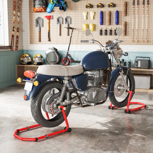 HOMCOM Motorcycle Stand Lift, 850 lbs Capacity Front & Rear Combo Wheel Paddock Lift Stand with Adjustable U+L Fork Pin Adaptors, Wheels, Clamping