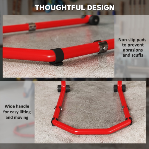 HOMCOM Motorcycle Stand Lift, 850 lbs Capacity Front & Rear Combo Wheel Paddock Lift Stand with Adjustable U+L Fork Pin Adaptors, Wheels, Clamping