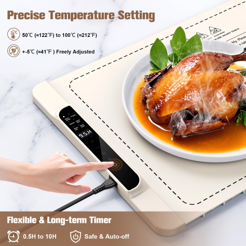 Food Warming Mat, Electric Food Warmer & Warming Tray with 6 Temperature Modes, Portable Food Warmer Mat for Dishes, Milk, Coffee, Wine & Tea
