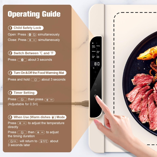 Food Warming Mat, Electric Food Warmer & Warming Tray with 6 Temperature Modes, Portable Food Warmer Mat for Dishes, Milk, Coffee, Wine & Tea