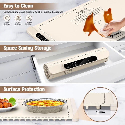 Food Warming Mat, Electric Food Warmer & Warming Tray with 6 Temperature Modes, Portable Food Warmer Mat for Dishes, Milk, Coffee, Wine & Tea