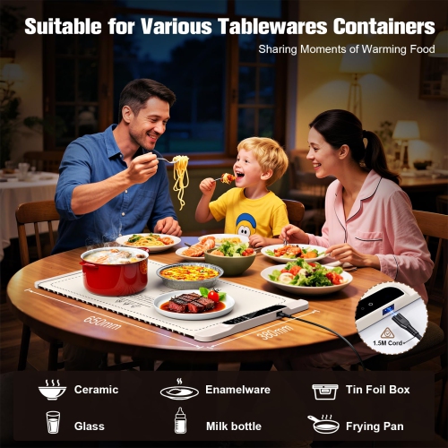 Food Warming Mat, Electric Food Warmer & Warming Tray with 6 Temperature Modes, Portable Food Warmer Mat for Dishes, Milk, Coffee, Wine & Tea