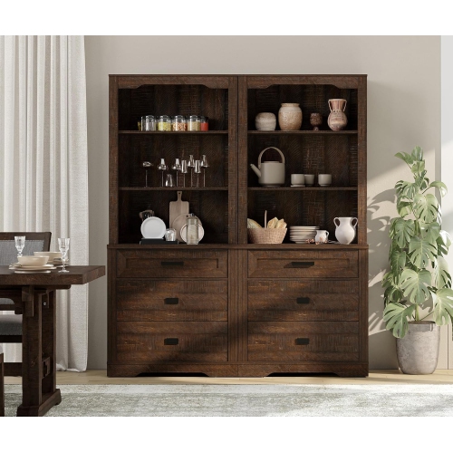 WAMPAT 73.7" Tall Kitchen Pantry Cabinet, Modern Farmhouse Wooden Storage Cabinet with Drawers, Doors & Adjustable Shelves for Dining Room & Living