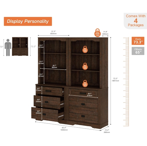 WAMPAT 73.7" Tall Kitchen Pantry Cabinet, Modern Farmhouse Wooden Storage Cabinet with Drawers, Doors & Adjustable Shelves for Dining Room & Living