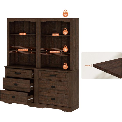 WAMPAT 73.7" Tall Kitchen Pantry Cabinet, Modern Farmhouse Wooden Storage Cabinet with Drawers, Doors & Adjustable Shelves for Dining Room & Living