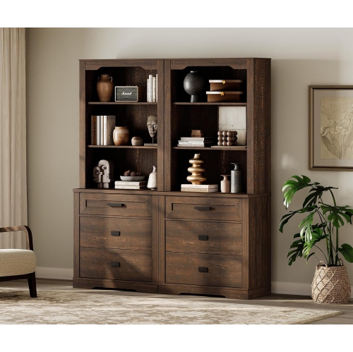 WAMPAT 73.7" Tall Kitchen Pantry Cabinet, Modern Farmhouse Wooden Storage Cabinet with Drawers, Doors & Adjustable Shelves for Dining Room & Living