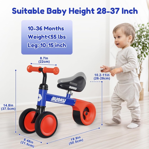 Draisienne de bébé, motos adorables pour tout-petits de 12-36 mois Cadeaux pour garçon/fille de 1 an pour entraîner bébé de debout à course, bleu