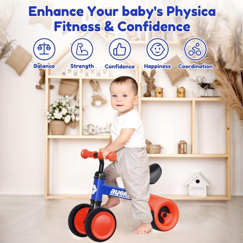 Draisienne de bébé, motos adorables pour tout-petits de 12-36 mois Cadeaux pour garçon/fille de 1 an pour entraîner bébé de debout à course, bleu