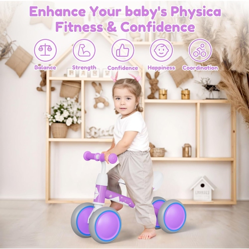 Draisienne de bébé, motos adorables pour tout-petits de 12-36 mois Cadeaux pour garçon/fille de 1 ans pour entraîner bébé de debout à course, rose