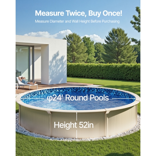 VEVOR 24-ft Round Above Ground Pool Liner, Unibead Pool Liners, Standard Gauge, 52inch Wall Height, Designed for Steel Sided Above-Ground Swimming