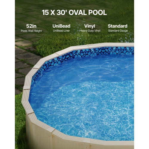 Doublure de piscine ovale VEVOR 15 x 30&nbsp;pi, doublures de piscine hors terre Unibead, hauteur murale 52&nbsp;po, vinyle de calibre standard