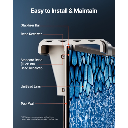Doublure de piscine ovale VEVOR 15 x 30&nbsp;pi, doublures de piscine hors terre Unibead, hauteur murale 52&nbsp;po, vinyle de calibre standard