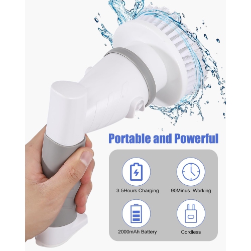 Electric Household Cleaning Brush, Electric Cleaning Brush with 6 Replaceable Brush Heads, 2000 mAh Power Scrubber for Bathroom, Kitchen, Corners Car