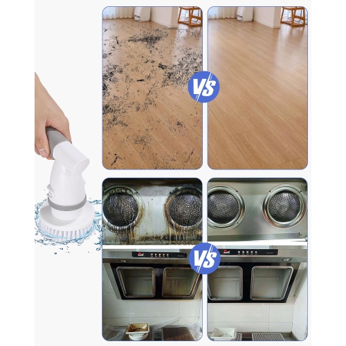 Electric Household Cleaning Brush, Electric Cleaning Brush with 6 Replaceable Brush Heads, 2000 mAh Power Scrubber for Bathroom, Kitchen, Corners Car