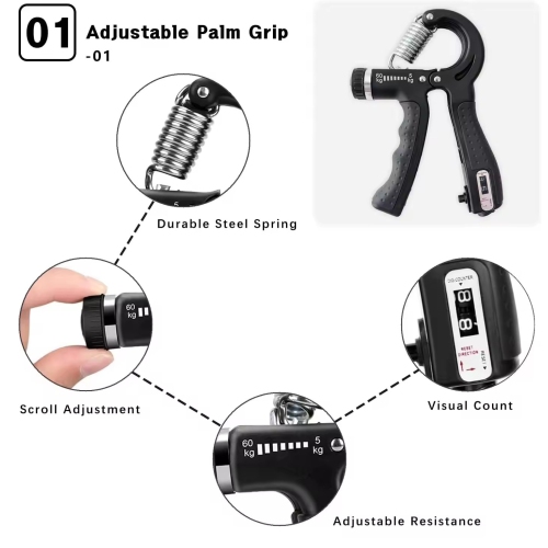 Adjustable Hand Grip Strength Strengthener Trainer Full Set With Counter Wrist Forearm And Hand Exerciser For Muscle