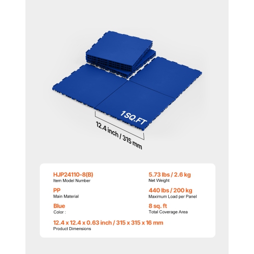 VEVOR 12 x 12 in 8 Pcs Dryland Tiles for Hockey Floor Mat, Interlocking Versatile Training Surface, Dance Floor Tiles, Hockey Training Equipment