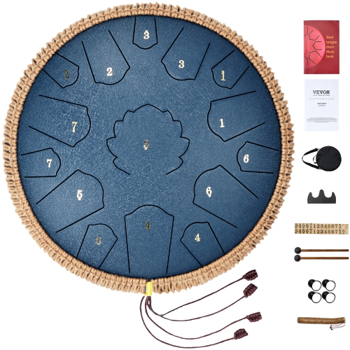 VEVOR  14 In Steel Tongue Drum, 15 Notes C Major Key, Tank Drum \w 2 Mallets & Carry Bag, Hand Pan Drum Percussion Instrument for Musical Education