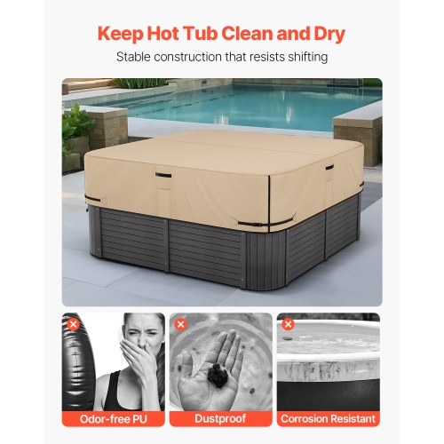 VEVOR 90 x 90 x 20 Inch Outdoor Hot Tub Cover, Weatherproof and Waterproof, 600D Heavy Duty Oxford Fabric and 950N Tearing Strength, Square Spa