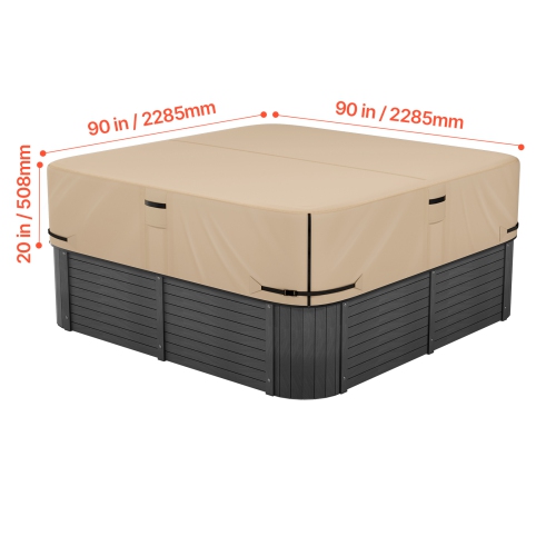 VEVOR 90 x 90 x 20 Inch Outdoor Hot Tub Cover, Weatherproof and Waterproof, 600D Heavy Duty Oxford Fabric and 950N Tearing Strength, Square Spa