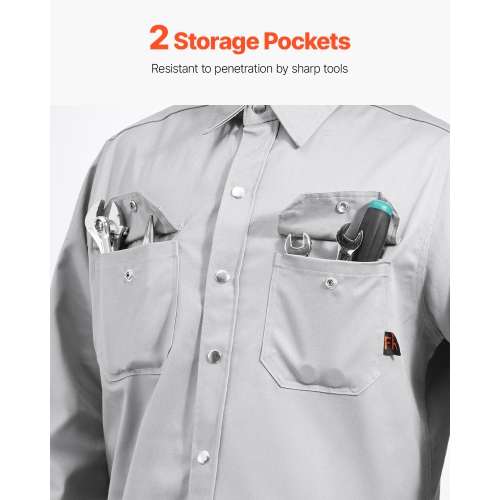 VEVOR XXL Size FR Shirts for Men, 7oz. Flame Resistant Welding Jacket, Machine Washable Cotton Heat-Resistant Welding Shirt, Meets ATPV 9.2 Cal/cm²