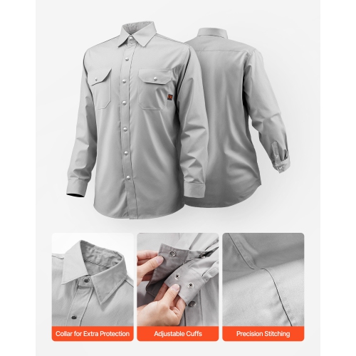 VEVOR XXL Size FR Shirts for Men, 7oz. Flame Resistant Welding Jacket, Machine Washable Cotton Heat-Resistant Welding Shirt, Meets ATPV 9.2 Cal/cm²