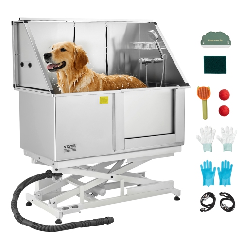 VEVOR  50 Inch Electric Lift Dog Washing Station, Stainless Steel Pet Tub W/ Pe Water Filter Board, Faucet & Showerhead Dog Bathtub Washing Sink For