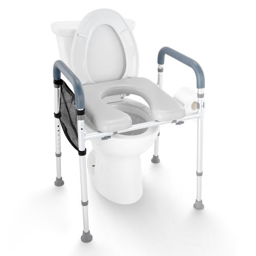 VEVOR 7-Position Raised Toilet Seat, Height Adjustment 19.3" - 25.2", 350lbs Weight Capacity, with Comfort Padded Aluminum Frame, Universal Toilet