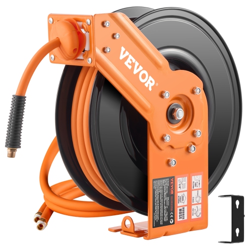 VEVOR 3/8IN x 50FT Retractable Air Hose Reel, Rubber Air Hose Max 300PSI, Air Compressor Hose Reel Auto-Rewind with 5FT Lead in, Heavy Duty Single