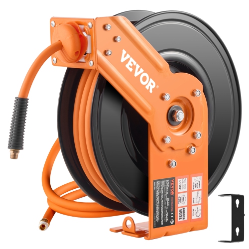 VEVOR 3/8IN x 50FT Retractable Air Hose Reel, Rubber Air Hose Max 300PSI, Air Compressor Hose Reel Auto-Rewind with 5FT Lead in, Heavy Duty Single