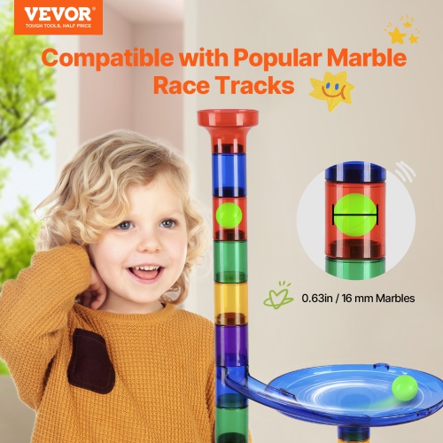 VEVOR 150 Piece Marble Run Set, Marble Maze Building Block Brain Game, with 10 Glow in the Dark Marbles + 40 Glass Marbles, Educational Learning Race