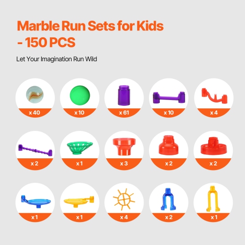 VEVOR 150 Piece Marble Run Set, Marble Maze Building Block Brain Game, with 10 Glow in the Dark Marbles + 40 Glass Marbles, Educational Learning Race