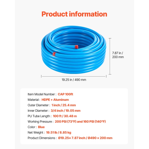VEVOR 100FT x 3/4" Air Compressor Line Kit, HDPE-Aluminum Compressed Air Piping System, Leak-Proof, Pressure-Resistant & Easy-to-Install, Compressed