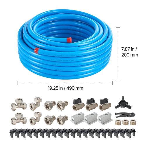 VEVOR 100FT x 3/4" Air Compressor Line Kit, HDPE-Aluminum Compressed Air Piping System, Leak-Proof, Pressure-Resistant & Easy-to-Install, Compressed
