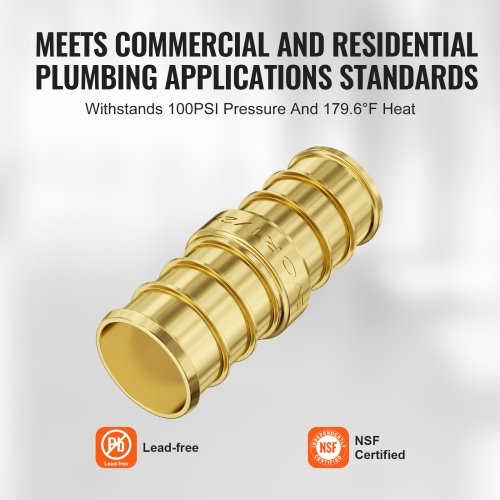 VEVOR 1/2" 50PCS Pipe Fittings, Brass Pipe Fittings, Clamp-style Straight-Through Pipe Connector Brass Air Fittings, Heavy Duty Plumbing Fittings