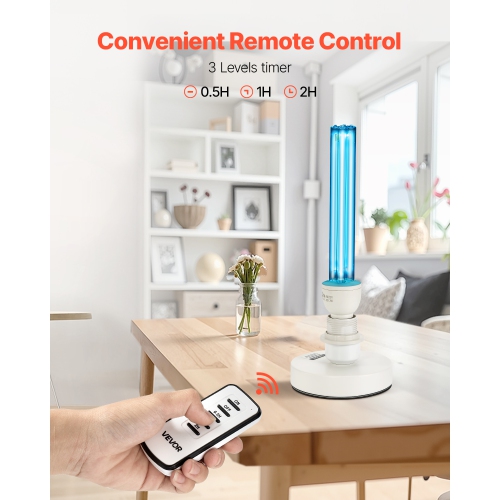 VEVOR 25W UV Light,Ultraviolet Lamp with Ozone Purifier, Portable UVC Lamp with Remote Control, UVO Light Bulb with Base and 30/60/120 Min 3-Gear