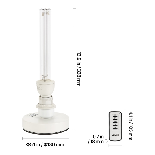 VEVOR 25W UV Light,Ultraviolet Lamp with Ozone Purifier, Portable UVC Lamp with Remote Control, UVO Light Bulb with Base and 30/60/120 Min 3-Gear