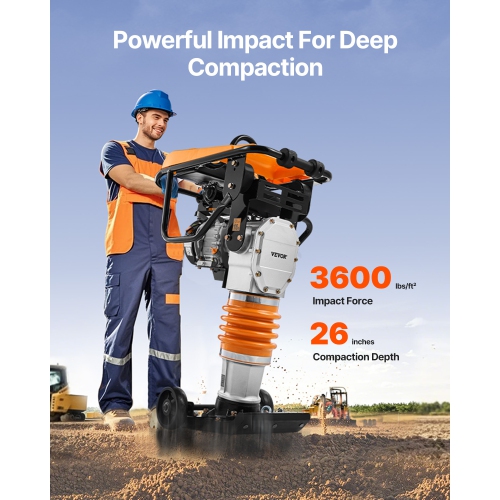 VEVOR 6.5 HP Jumping Jack Compactor, Vibratory Rammer Fuel-Powered 196 cc Engine Tamper, 3600 lbs Impact Force, 26" Max Compaction Depth, for Soil,