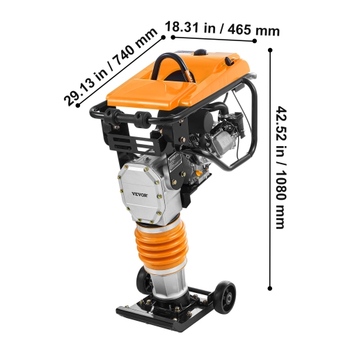 VEVOR 6.5 HP Jumping Jack Compactor, Vibratory Rammer Fuel-Powered 196 cc Engine Tamper, 3600 lbs Impact Force, 26" Max Compaction Depth, for Soil,