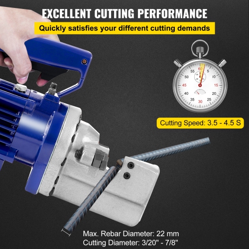 VEVOR 1350W Electric Rebar Cutter RC-22 Rebar Cutter Portable Rebar Cutter 7/8" 7 Grade 60 Rebar Hydraulic Rebar Cutter High Cutting Speed 3.5-4.5