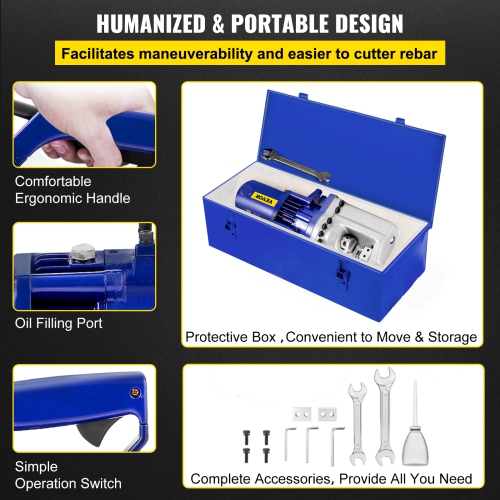 VEVOR 1350W Electric Rebar Cutter RC-22 Rebar Cutter Portable Rebar Cutter 7/8" 7 Grade 60 Rebar Hydraulic Rebar Cutter High Cutting Speed 3.5-4.5