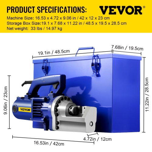 VEVOR 1350W Electric Rebar Cutter RC-22 Rebar Cutter Portable Rebar Cutter 7/8" 7 Grade 60 Rebar Hydraulic Rebar Cutter High Cutting Speed 3.5-4.5