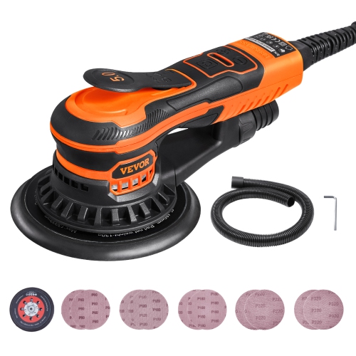 VEVOR 350W Random Orbital Sander 6-Inch,Brushless Orbital Sander,10,000 PRM 6 Variable Speed Electric Palm Sander with 10PCS Sandpapers, Dust