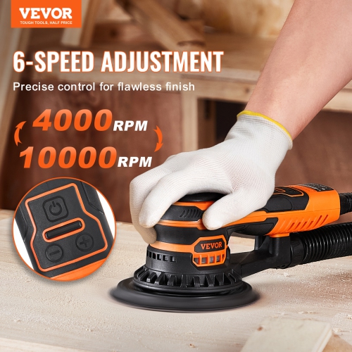 VEVOR 350W Random Orbital Sander 6-Inch,Brushless Orbital Sander,10,000 PRM 6 Variable Speed Electric Palm Sander with 10PCS Sandpapers, Dust
