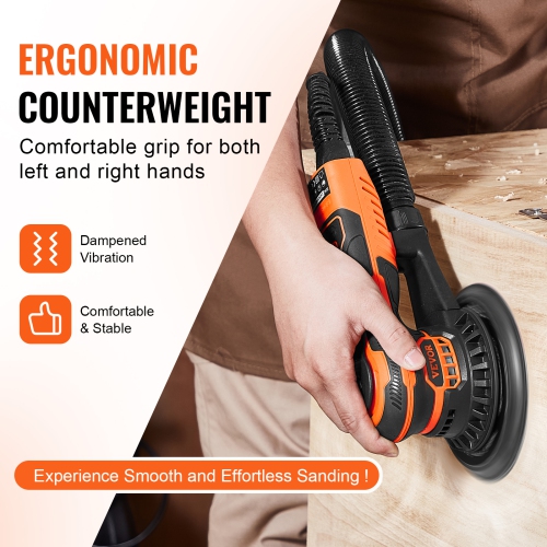 VEVOR 350W Random Orbital Sander 6-Inch,Brushless Orbital Sander,10,000 PRM 6 Variable Speed Electric Palm Sander with 10PCS Sandpapers, Dust