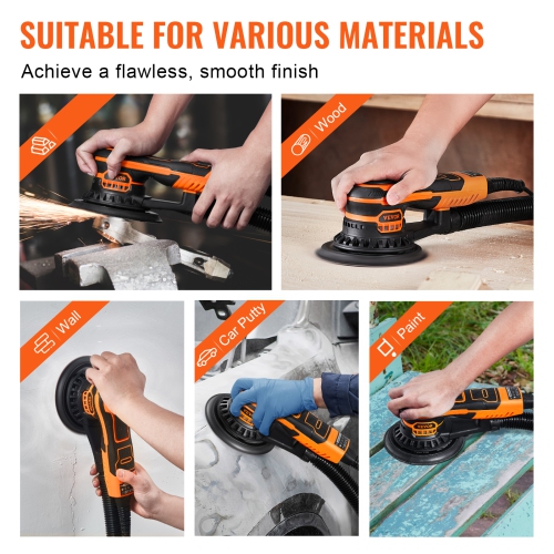 VEVOR 350W Random Orbital Sander 6-Inch,Brushless Orbital Sander,10,000 PRM 6 Variable Speed Electric Palm Sander with 10PCS Sandpapers, Dust