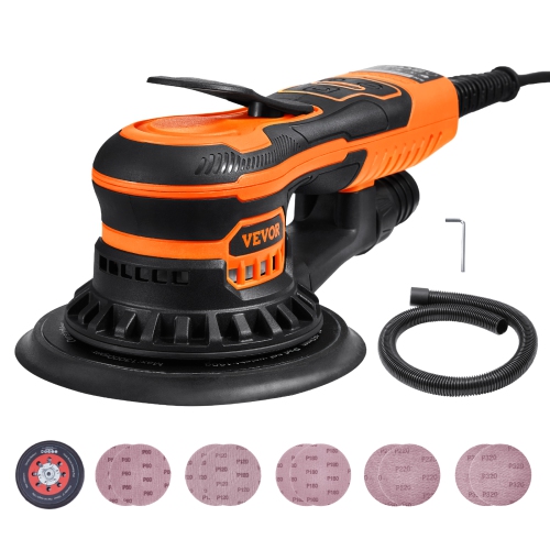 VEVOR 350W Random Orbital Sander 6-Inch,Brushless Orbital Sander,10,000 PRM 6 Variable Speed Electric Palm Sander with 10PCS Sandpapers, Dust
