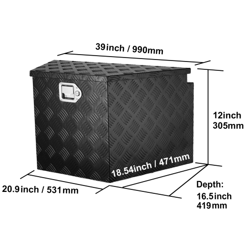VEVOR 39"x16.5"x12" Trailer Tongue Box, Aluminum Alloy Diamond Plate Tongue Box Tool Chest, Heavy Duty Trailer Box Storage with Lock and Keys,