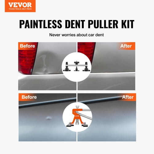 VEVOR 56 PCS Dent Removal Kit, Paintless Dent Repair Kit with Golden Lifter, Bridge Puller, Car Dent Puller with Puller Tabs, Hot Glue Gun for Auto